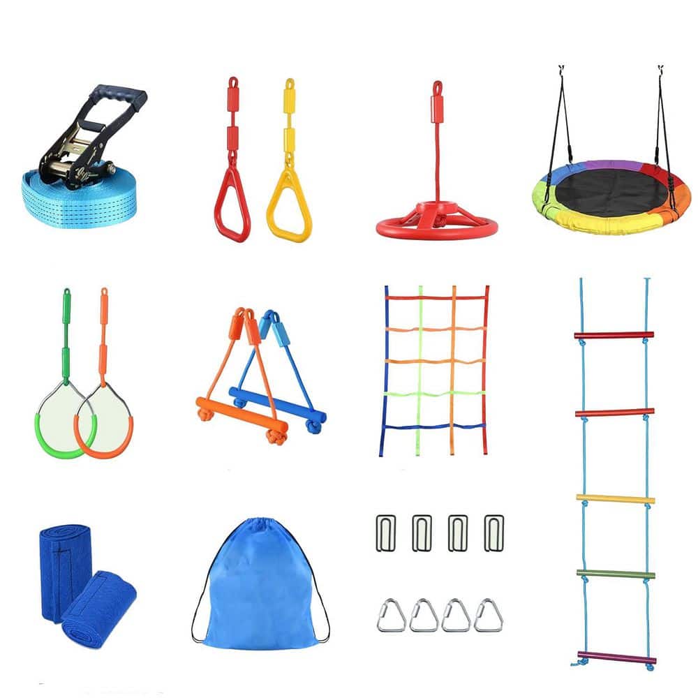 Afoxsos 50 ft. Ninja Warrior Obstacle Course Swing Set for