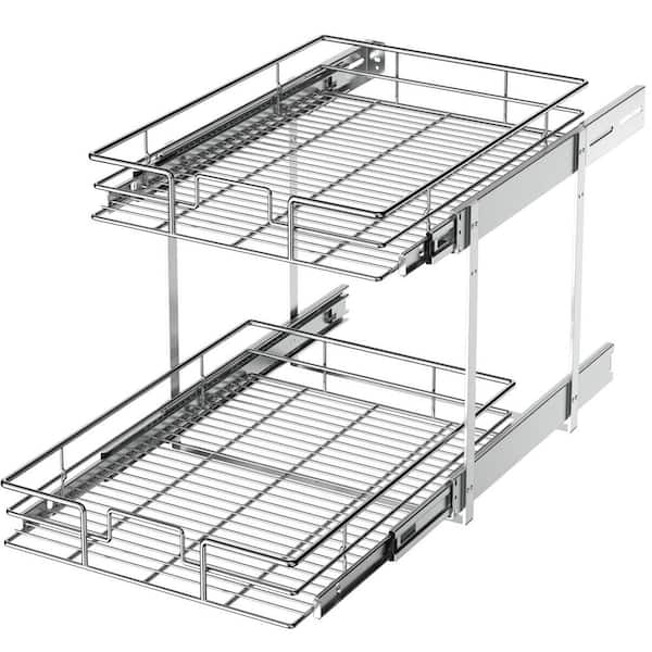 2-Tier 14 in. W x 21 in. D Silver Metal Individual Pull Out Cabinet Organizer