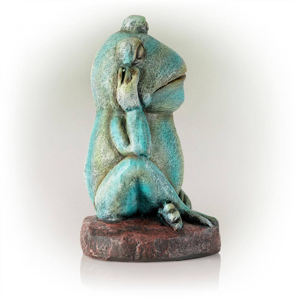 15" Green Magnesium Oxide Pensive Frog Lawn Decoration