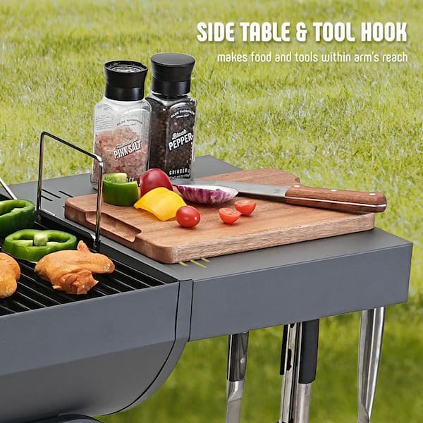 FEASTO Barrel 30 in. Heavy Duty Charcoal Grill in Black with Side