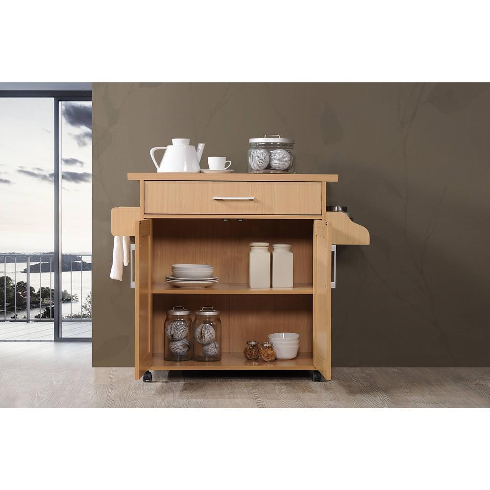 White Kitchen Island with Spice Rack and Towel Holder - thumbnail 10