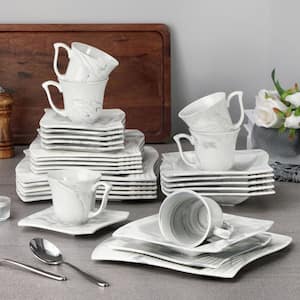 Amparo 30-Piece Casual Ivory Marble Gray Porcelain Dinnerware Set (Service for 6)