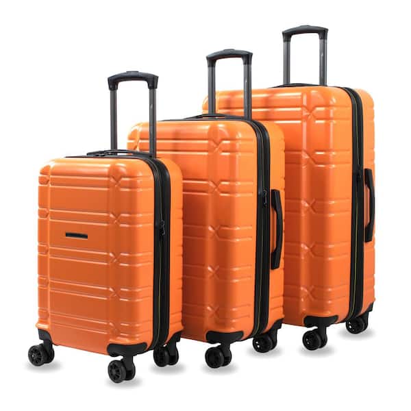 3 Piece Spinner Luggage Set Hard Shell Lightweight Suitcase in Orange