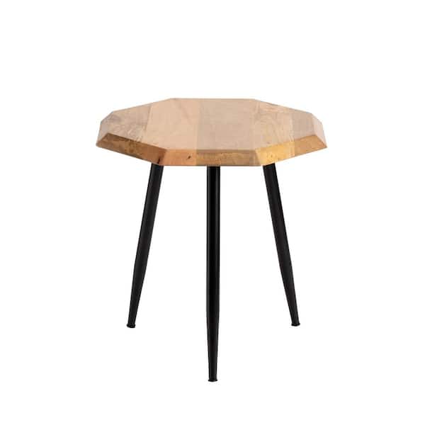 MH LONDON Rolande 18 in Natural 17.75 in Hexagonal Mango Wood End Table With Black Tripod Legs