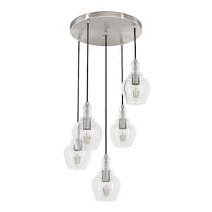 Maple Park 5-Light Brushed Nickel Waterfall Chandelier with Clear Glass Shades