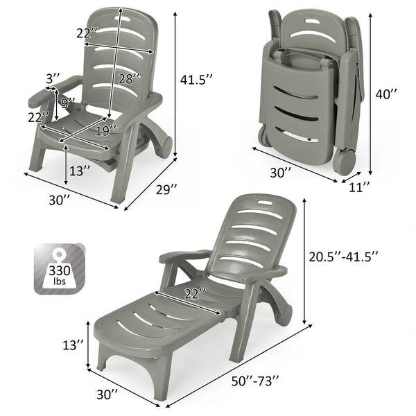 HONEY JOY 5 Position Folding Plastic Outdoor Lounge Chair Recliner