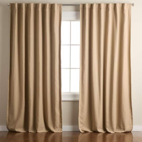Arlo Solid Linen Texture 50 in. W x 96 in. L Polyester Blackout Taupe Curtain (Set of 2)