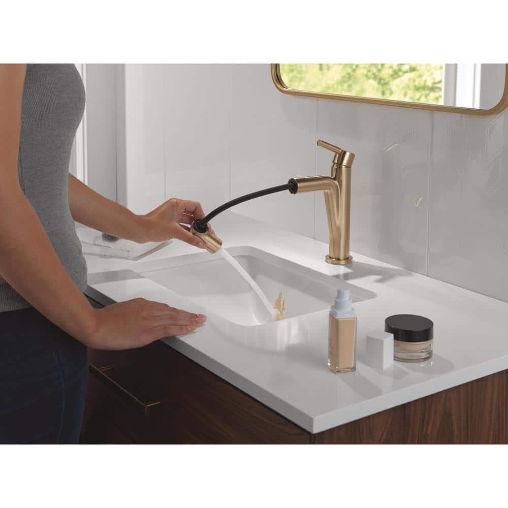 Champagne Bronze Single Hole Pull-Down Bathroom Faucet