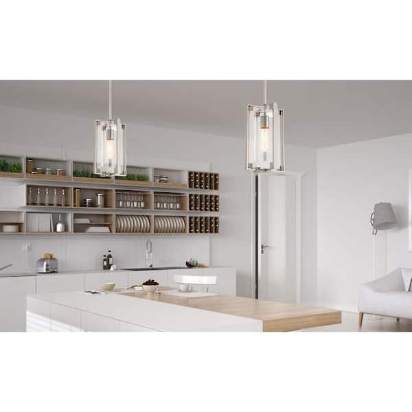 Crystal-Clear 1-Light Polished Nickel Mini-Pendant