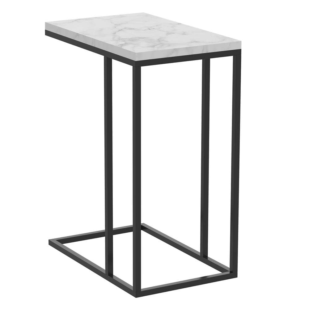 Sleek Modern Marble & Black Metal C-Shape Living Room Table