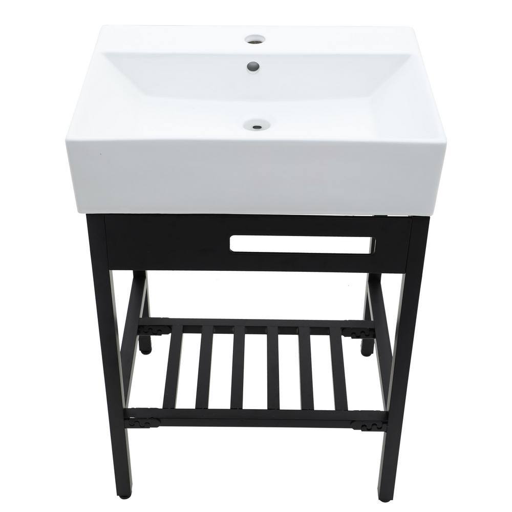 24 in. White Rectangular Freestanding Ceramic Bathroom Console Sink with Metal Leg price history on PriceWatchPro