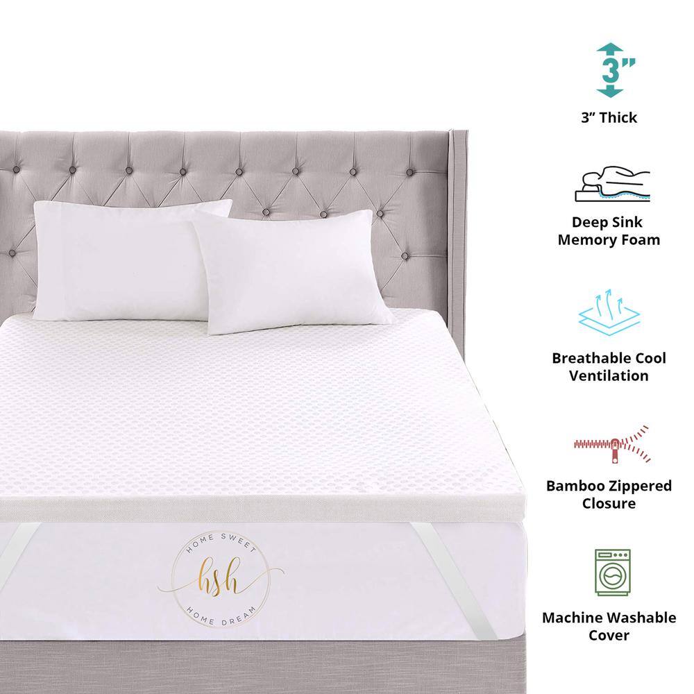 Full Size Plush Memory Foam Mattress Topper with Removable Cover