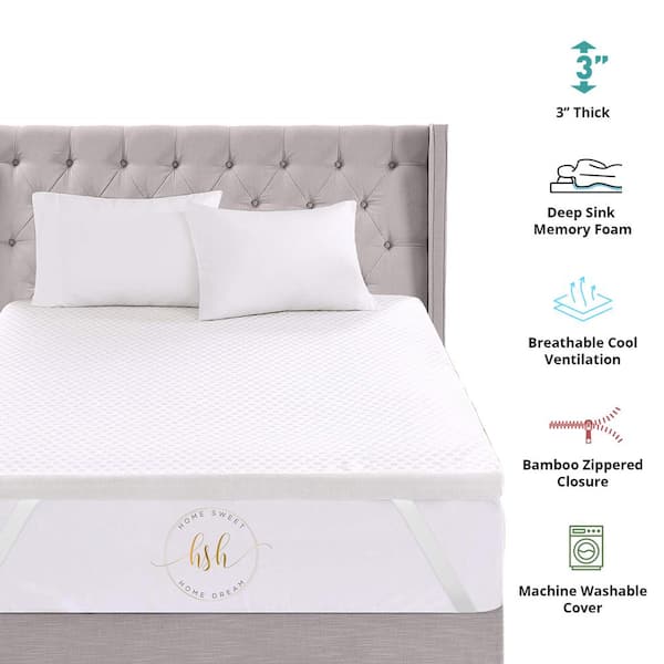 3 in. Memory Foam Mattress Topper with Removable Cover - Queen