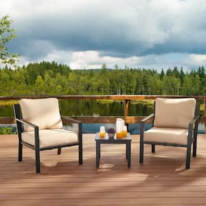 X-Back 3-Piece Metal Patio Conversation Seating Set with Beige Cushions