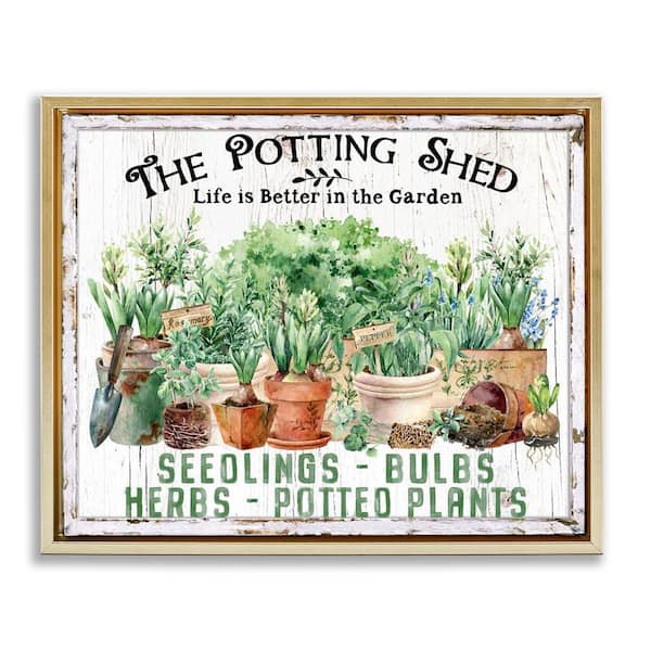 Stupell Industries Farmhouse Potting Shed by Creatif Belle Gold Floater Frame Nature Graphic Art Print 25 in. x 31 in.