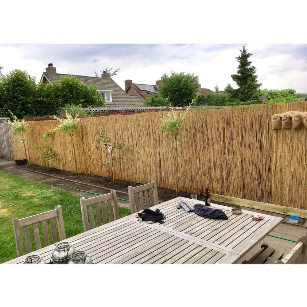 Natural Bamboo Reed Garden Fence with Black Nylon Coated Wire, 6'H x 14'L