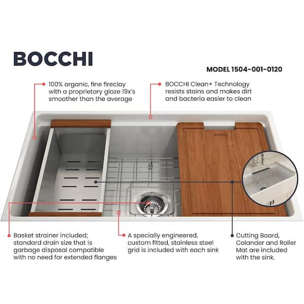 LEVANZO Dual-Mount Single Bowl w/Drain Board 1635-505-0120 - BOCCHI