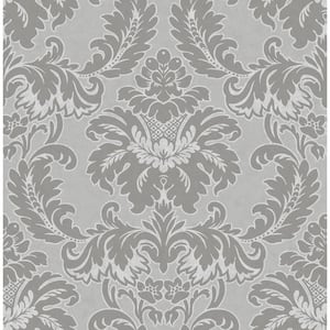 Windsor Grey Damask Strippable Non-Woven Paper Wallpaper