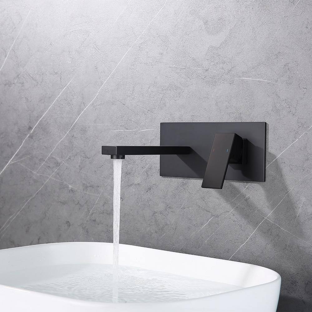 Matte Black Wall Mount Single Handle Bathroom Faucet with Brass Valve