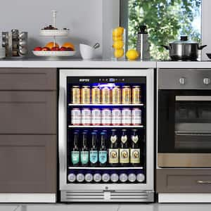 23.42 in. Single Zone 190 Can Beverage Cooler Refrigerator Built-in/Freestanding Silver Stainless Steel