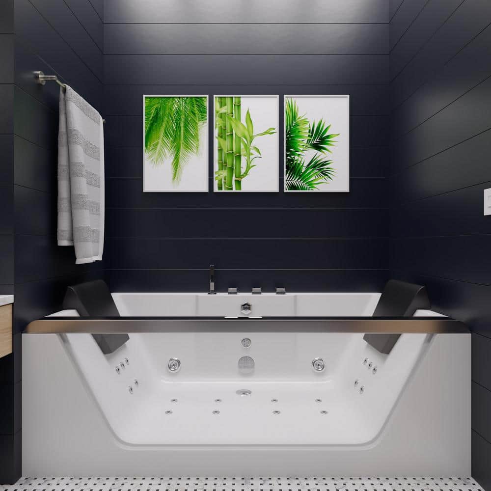 70.9'' White Acrylic Freestanding Whirlpool Bathtub with Glass Panel