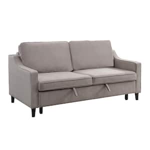 Metteo 71.5 in. Slope Arm Velvet Upholstered Convertible Studio Rectangle Sofa with Pull-out Bed in. Cobblestone color