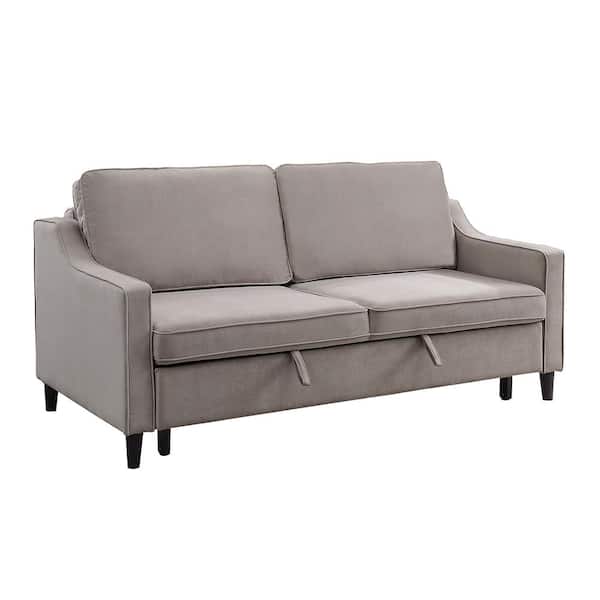 Lazzara Metteo 71.5 in. Slope Arm Velvet Upholstered Convertible Studio Rectangle Sofa with Pull-out Bed in. Cobblestone color