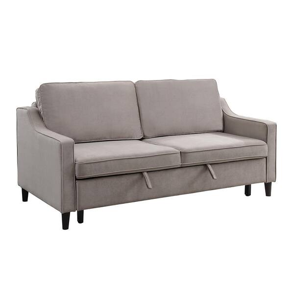 Unbranded Metteo 71.5 in. Slope Arm Velvet Upholstered Convertible Studio Rectangle Sofa with Pull-out Bed in. Cobblestone color