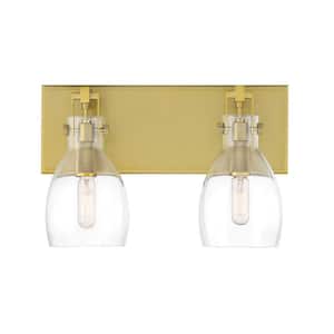 Tiberia 13.75 in. wide 2-Light Soft Brass Vanity Light with Clear Glass Shade