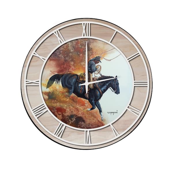 Unbranded "Hell Bent For Leather" Woodgrain Accent and White Numbers Imaged Wall Clock