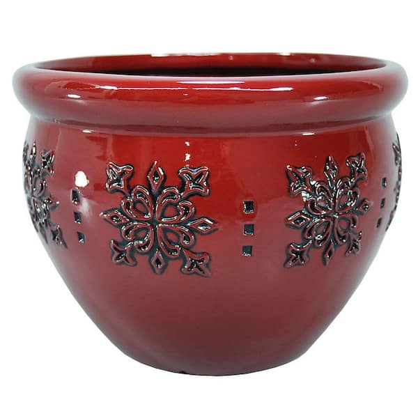 Trendspot 9 in. W x 6.5 in. H Fiberglass Hollyhock Bean Red Planter