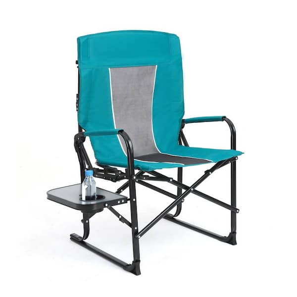 Blue Aluminum Folding Directors Chair with Side Table and Pocket