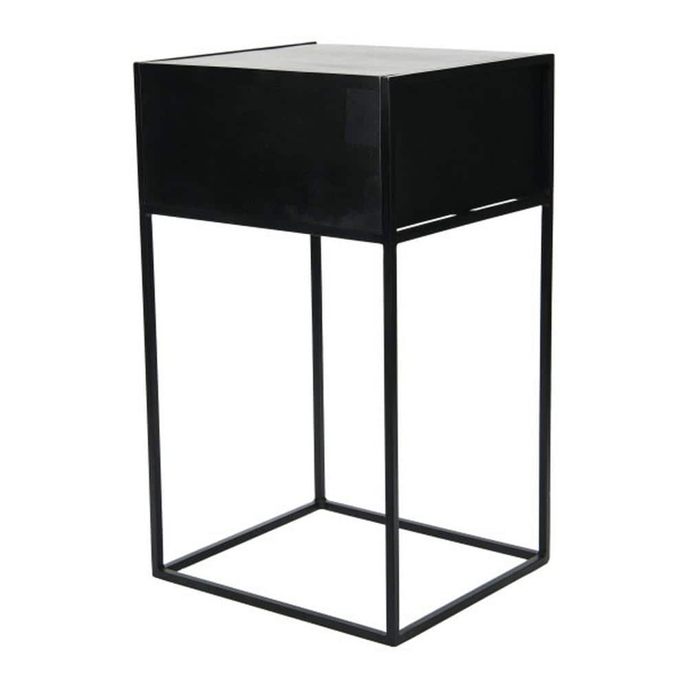 Compact Black Mango Wood Nightstand with Woven Cane Drawer