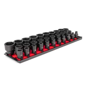 1/2 in. Drive 6-Point Impact Socket Set (31-Piece) (8-38 mm) with Rails