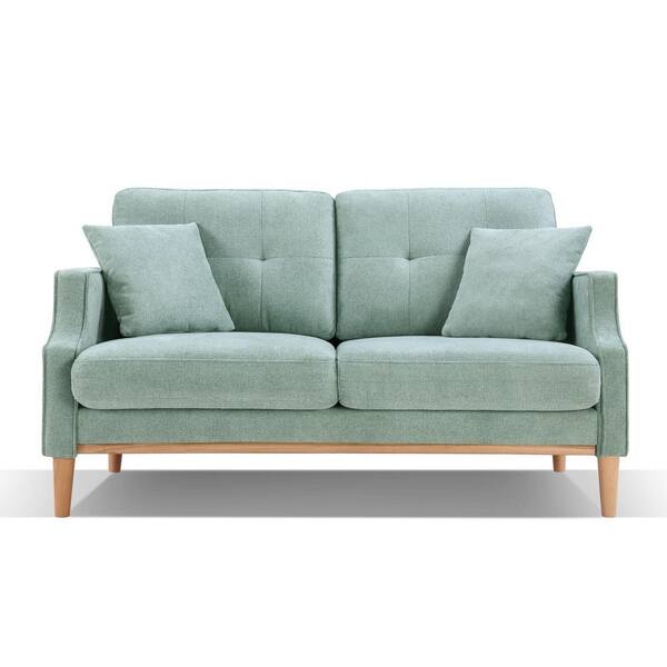 56.7 in. Green Modern Polyester Fabric 2Seater Loveseat with USB Charge Port and 2Pillows D
