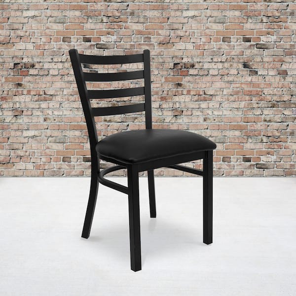 Hercules Black Metal Frame Vinyl Ladder Back Metal Restaurant Chair