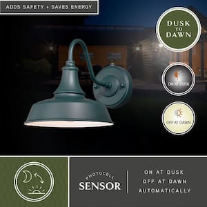 Dorado 1-Light Dusk to Dawn Green White Farmhouse Barn Dome Outdoor Wall Lantern Sconce