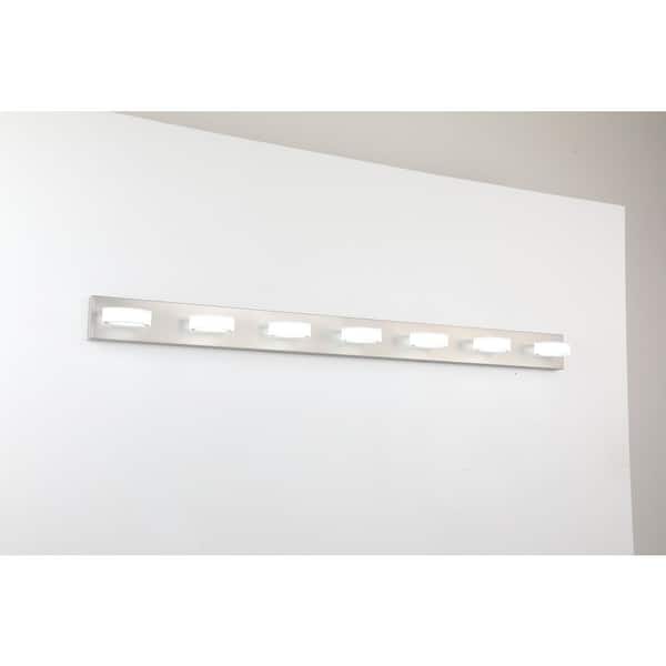 58.27 in. 7 Light Nickel LED Vanity Light with 270° Rotatable Lamphead Dimmable 5500K Light