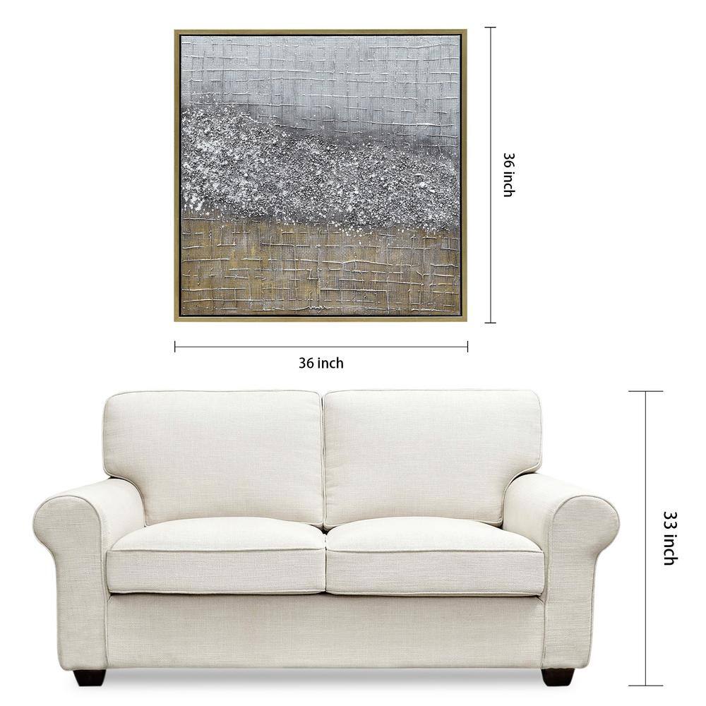 Empire Art 36" Square Textured Metallic Abstract Canvas with Gold Frame
