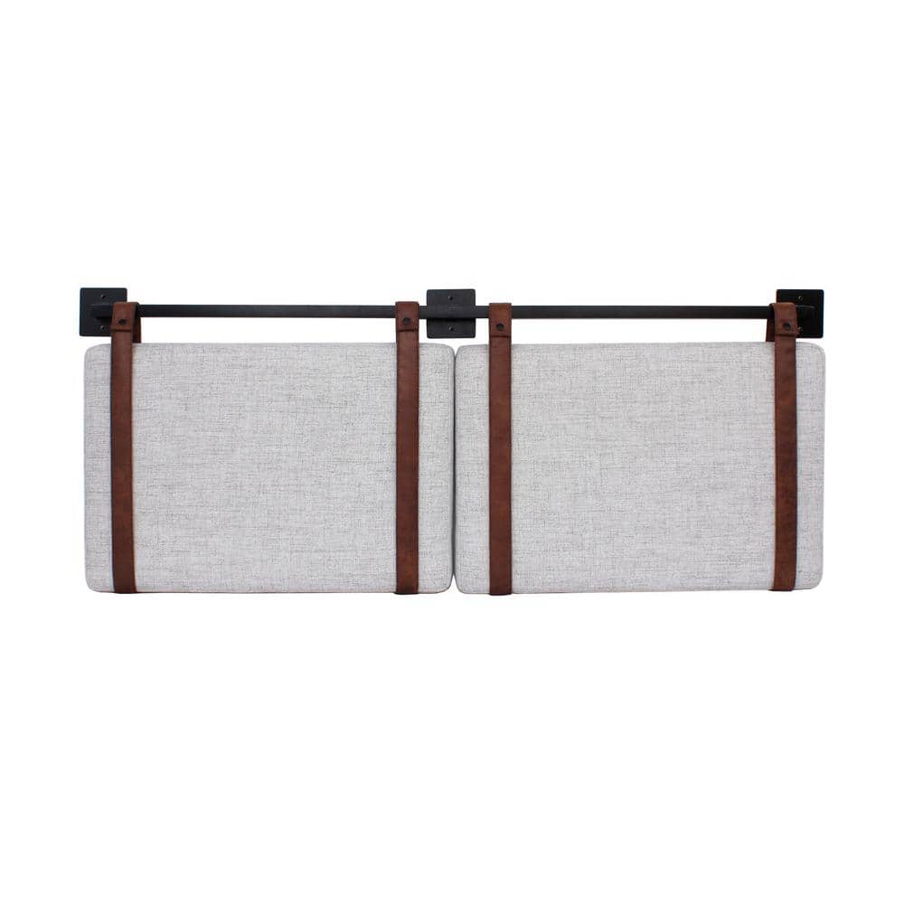 Gray Upholstered King Wall Mount Headboard with Leather Straps