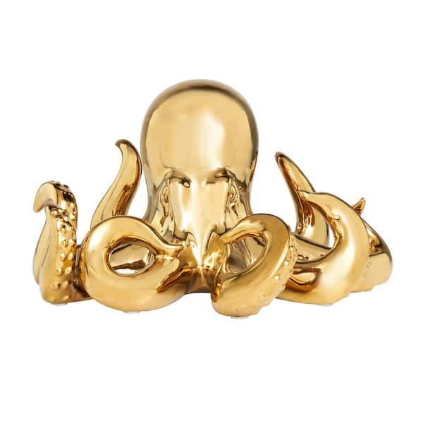Litton Lane 11 in. x 7 in. Gold Ceramic Octopus Sculpture with Textured Tentacles