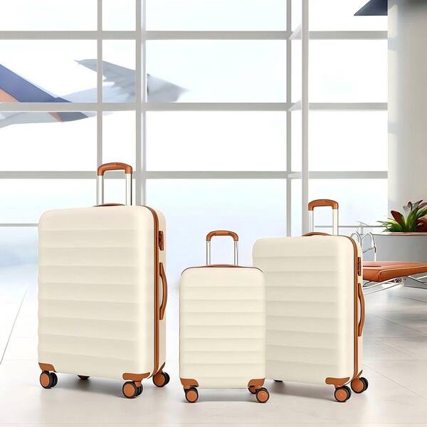 HONGGE 3-Piece Beige Luggage Sets Hard Shell Luggage Sets with