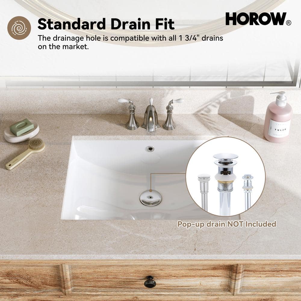 White Rectangular Ceramic Undermount Bathroom Sink with Overflow Hole