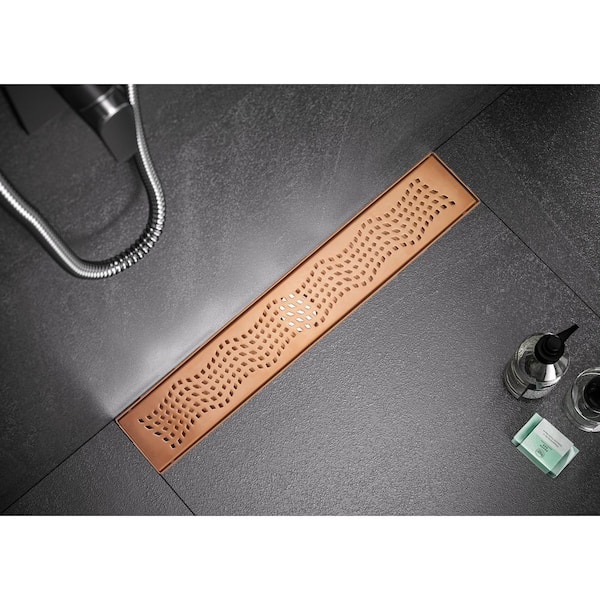 28 in. Linear Stainless Steel Shower Drain with Wave Pattern