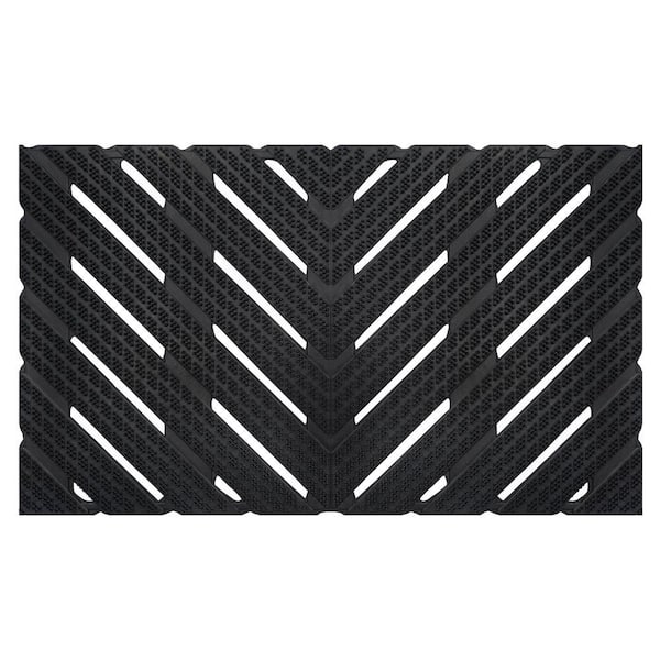 Chevron Rubber 18 in. x 30 in. Indoor/Outdoor Black Doormat