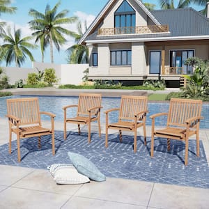 Brown Acacia Wood Outdoor Dining Chair (4-Pack)