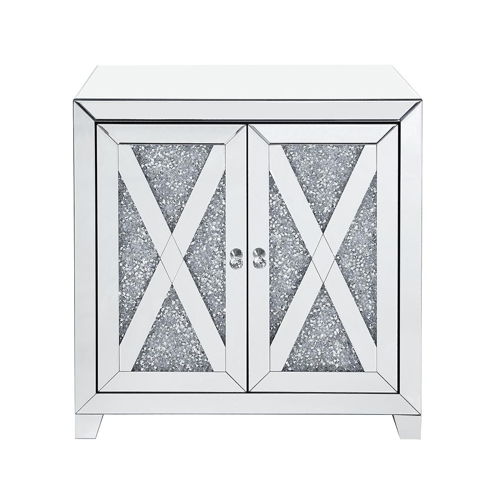 Mirrored Glam Console Table with Faux Diamond Storage
