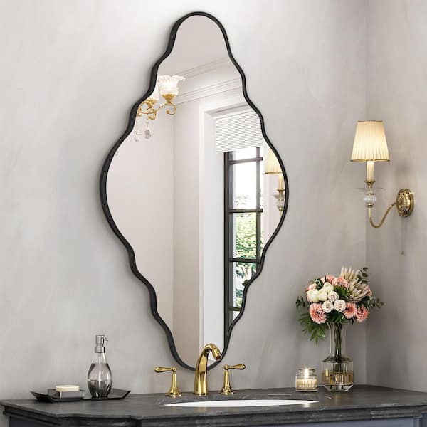 26 in. W x 42 in. H Scalloped Black Aluminum Alloy Framed Decorative Irregular Wall Mirror