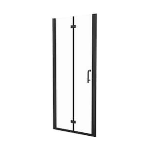 AIM 30 in. W x 72 in. H Bi Fold Framed Shower Door in Mate Black Finish with Clear Glass