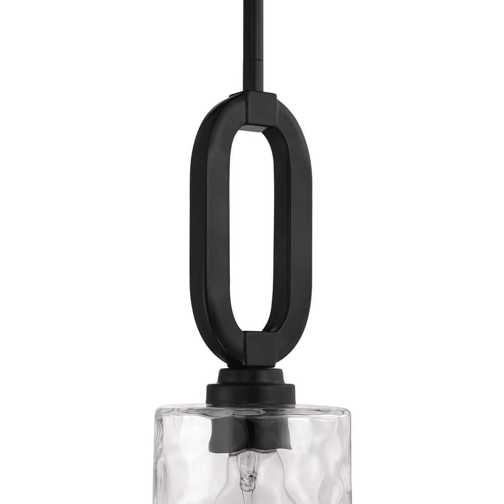 Flat Black Mini Chandelier with Clear Hammered Glass Shades